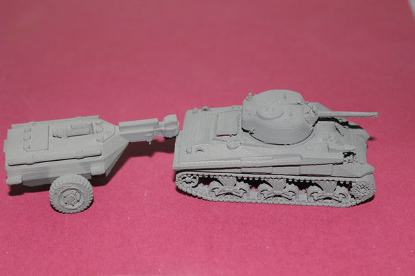 1-87TH 3D PRINTED WW II U.S. ARMY M4 SHERMAN CROCODILE WITH FUEL TRAILER